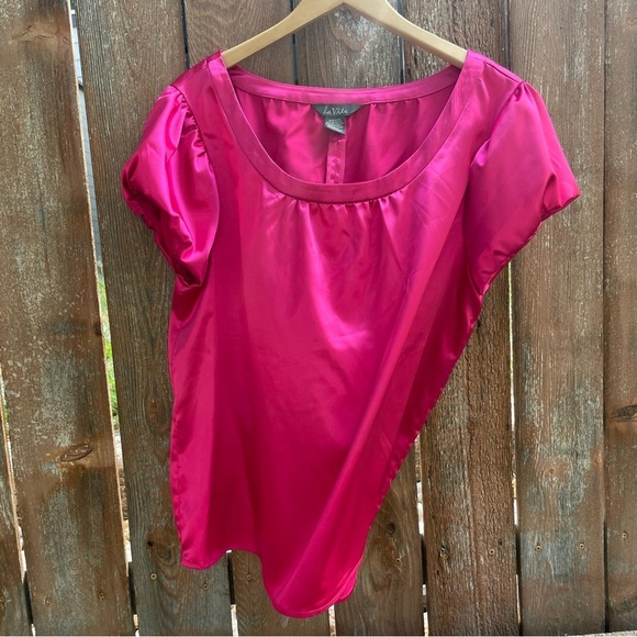LA VITA Women’s Pink Satin Round Neck Cap Sleeve Blouse Size Large - Picture 6 of 8